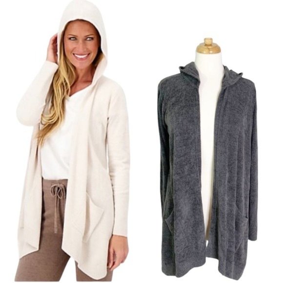 Barefoot Dreams Sweaters - Barefoot Dreams CozyChic Ultra Lite Seashore Hoodie Cardigan Gray Size M NWT